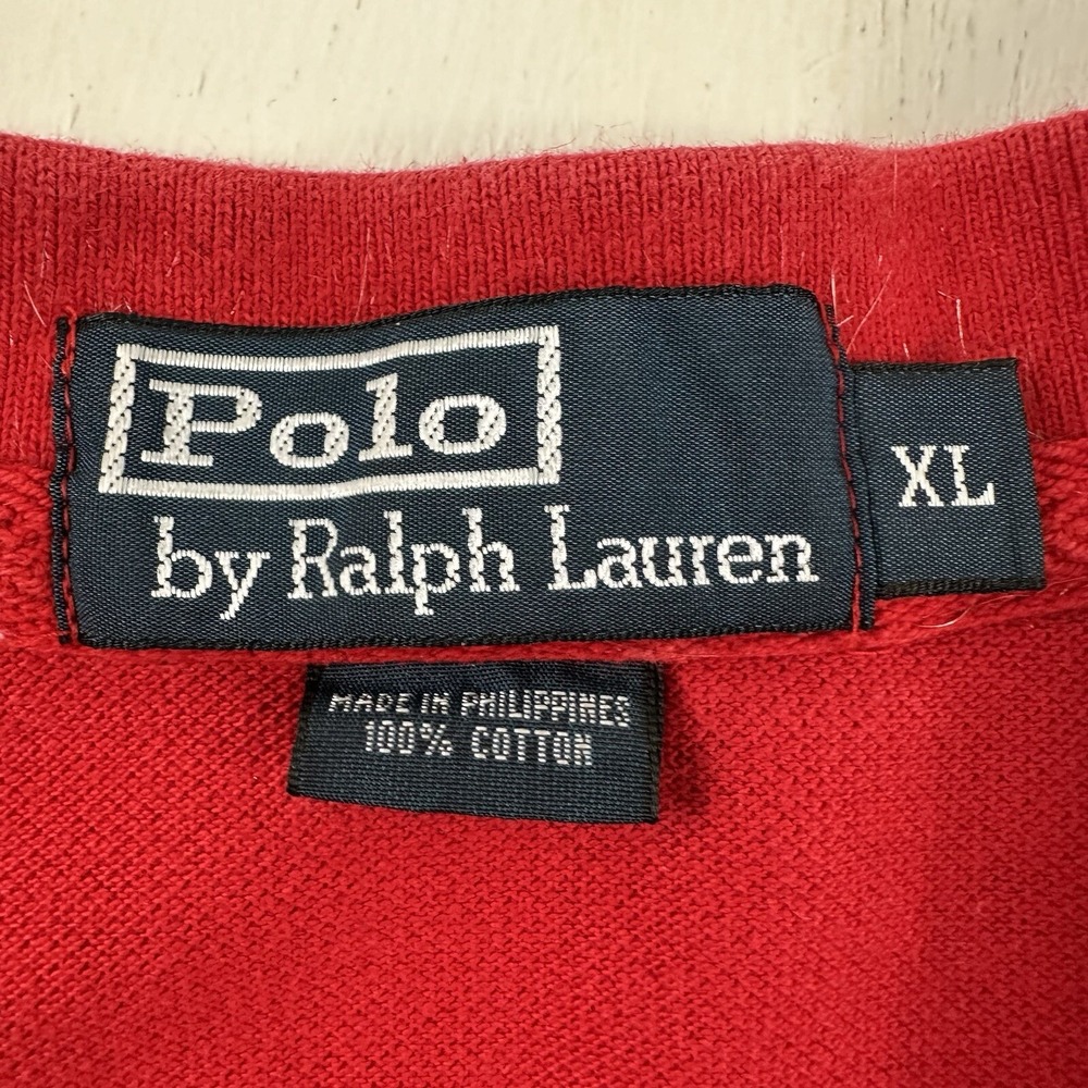 Vtg Ralph Lauren Mens XL Polo Shirt Red Navy Blue Pony Rugby Golf Short Sleeve - Picture 8 of 13